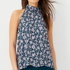 Ann Taylor Mixed Media Halter Top, Ominous Teal, Size M